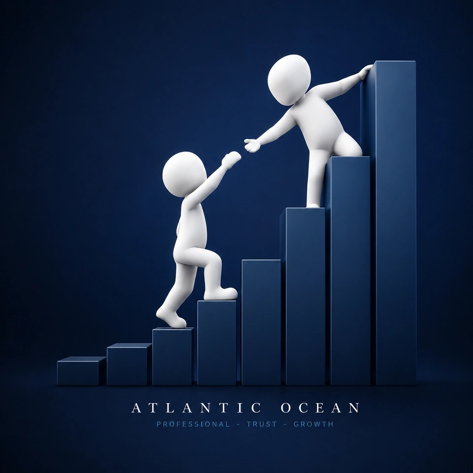 Ilustração sobre crescimento, colaboração e confiança na Atlantic Ocean